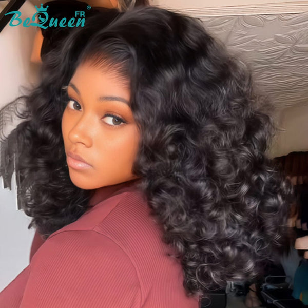BeQueen "Polysia" Perruque noir Bob bouncy curly avec Lace frontale style 24