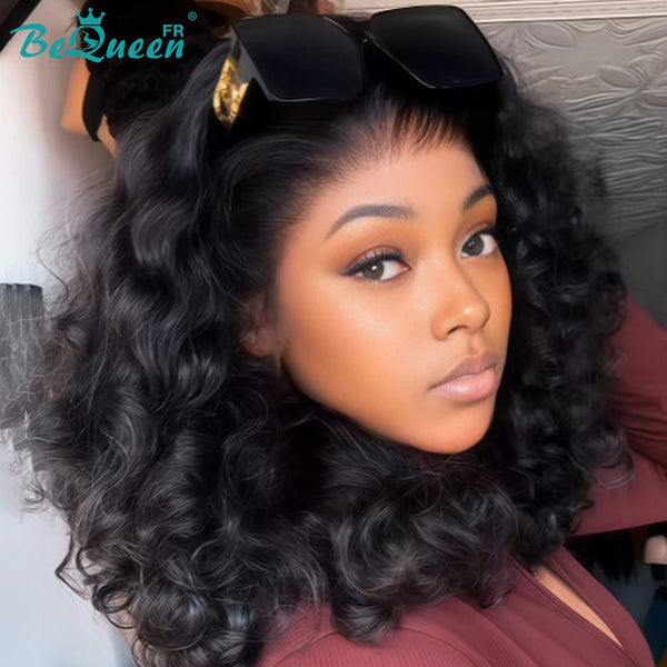 BeQueen "Polysia" Perruque noir Bob bouncy curly avec Lace frontale style 24