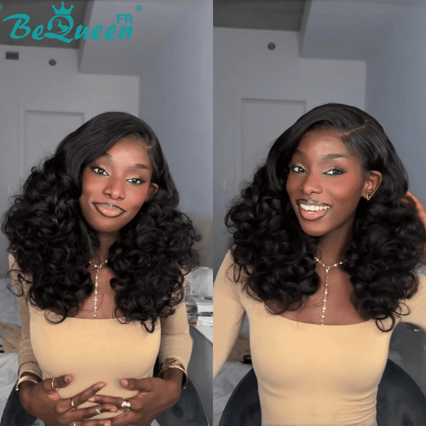 BeQueen "Polysia" Perruque noir Bob bouncy curly sans colle style 9