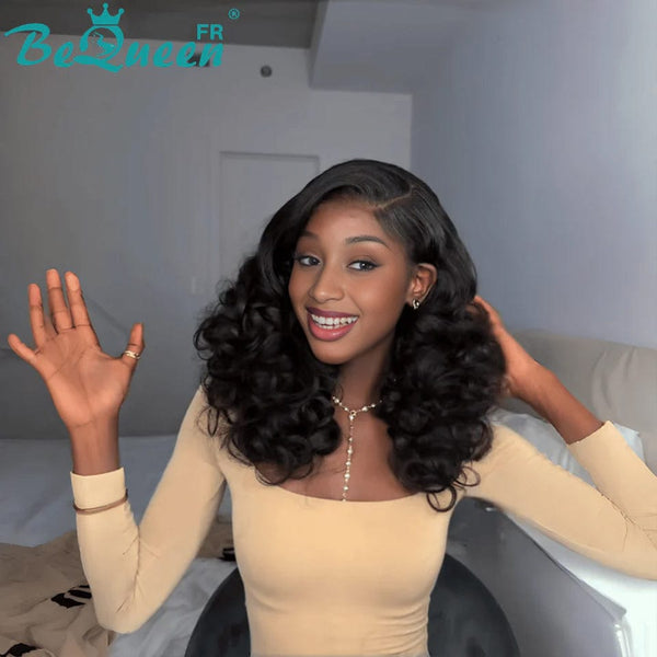 BeQueen "Polysia" Perruque noir Bob bouncy curly sans colle style 9