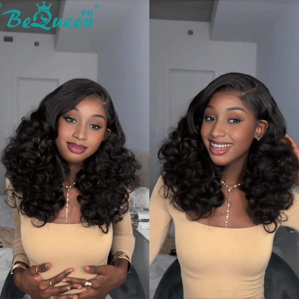 BeQueen "Polysia" Perruque noir Bob bouncy curly sans colle style 9