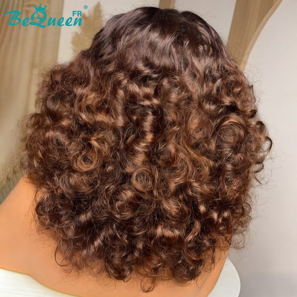 BeQueen "Polysia" schwarze und braune Bob-Perücke mit federnden Locken und Lace Front