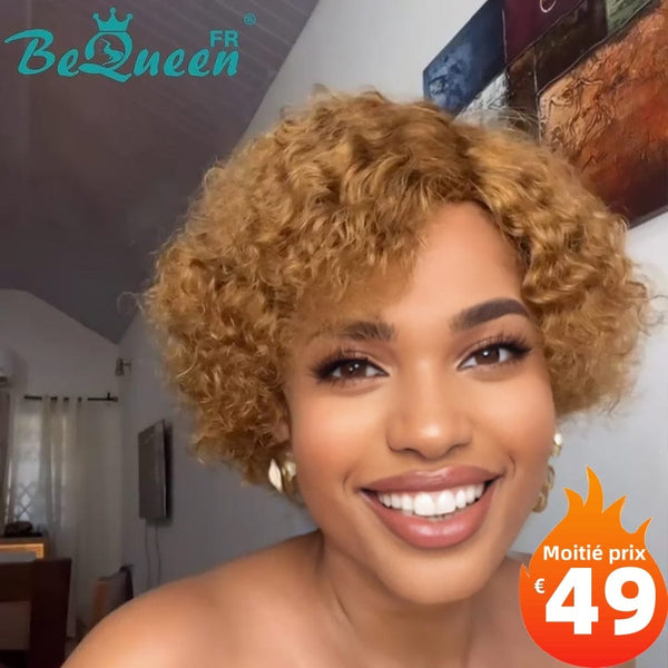 BeQueen "Portaly" Peluca Pixie rizada miel Sin pegamento Medio precio