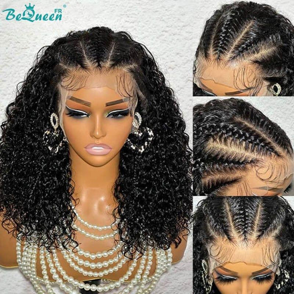 BeQueen "René" Perruque bob Customisée Longue Curly Wave couleur Noir Prêt à porter Sans Colle 13X4 avec Tresse