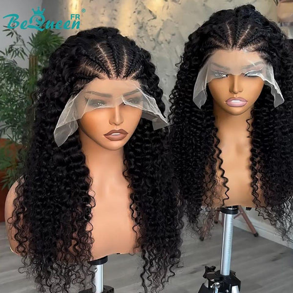 BeQueen "René" Customized Long Curly Wave Wig Black Ready - to - wear Without Adhesive 13X4 with Braid