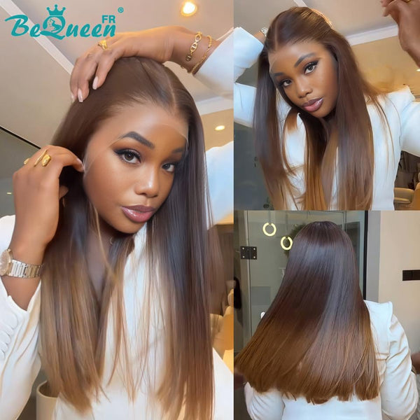 BeQueen "Rosali" Perruque Longue Lisse couleur Brun et marron avec Lace frontale Moitié prix