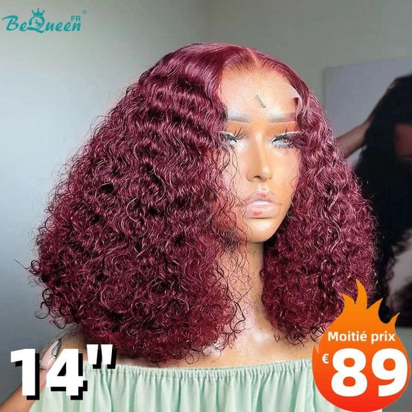 BeQueen "Sabina" Bob Curly Wig Color 99j with Lace Frontal 14 Inches Half Price 