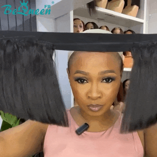 BeQueen “Sloval” Perruque lisse bandeau 10 pouces sans colle avec 1 chapeau 100% cheveux humains