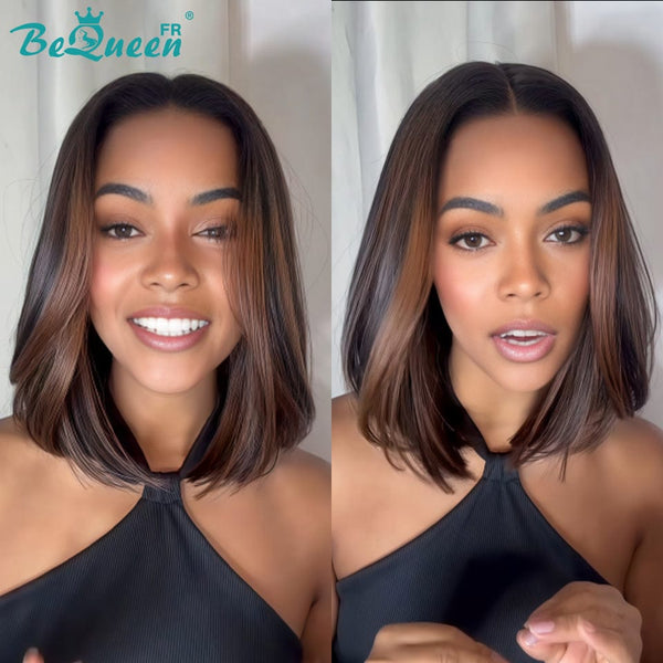 BeQueen "Sonia" Perruque Bob Lisse 10 Pouces noir mix marron avec lace frontale Moitié prix