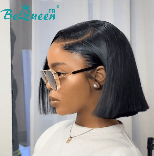 BeQueen "Sonia" Perruque Bob Lisse 10 Pouces noir Raie du côté sans colle Moitié prix style 3
