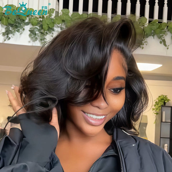 BeQueen "Sonia" Peruca Bob Lisa 10 Polegadas Risca ao Lado Sem Cola Metade do Preço estilo 2