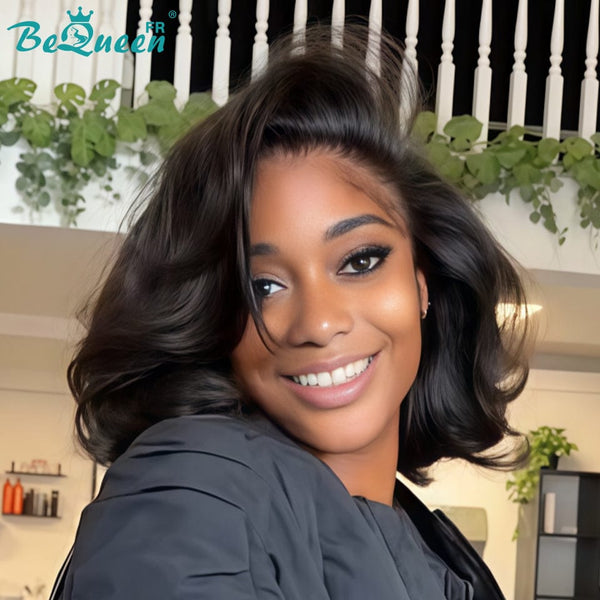 BeQueen "Sonia" Peruca Bob Lisa 10 Polegadas Risca ao Lado Sem Cola Metade do Preço estilo 2
