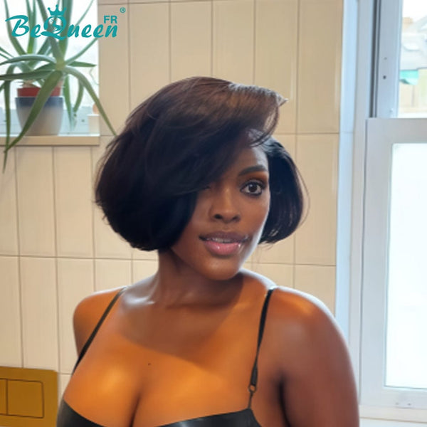 BeQueen "Sonia" Perruque Bob Lisse 8 Pouces Raie du côté lace frontale sans colle Moitié prix