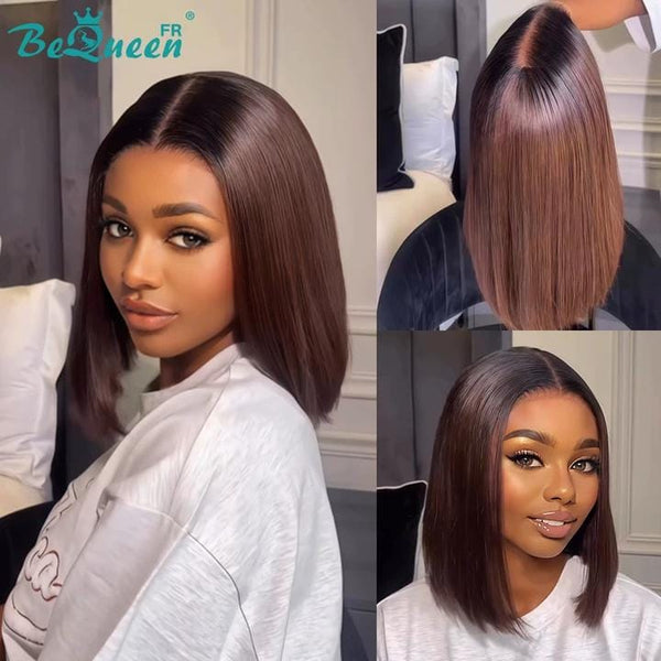 BeQueen "Sonia" Perruque Bob Lisse avec Lace closure 10 Pouces Noir et Marron Sans colle Moitié prix