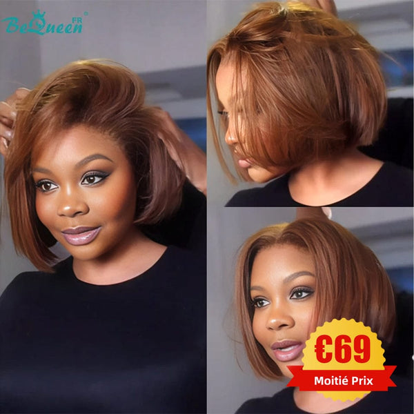 BeQueen "Sonia" Perruque Bob Lisse avec Lace frontale 10 Pouces Marron Sans colle Moitié prix