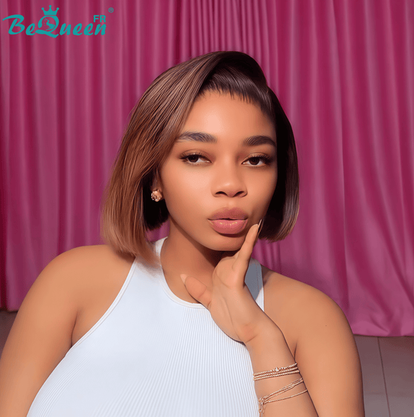 BeQueen "Sonia" Peruca Bob Lisa com Renda Frontal 10 Polegadas Castanho Sem Cola Metade do Preço