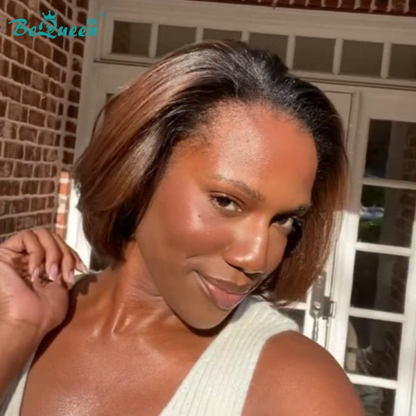 BeQueen "Sonia" Perruque Bob Lisse avec Lace frontale 10 Pouces Noir et Marron Sans colle Moitié prix