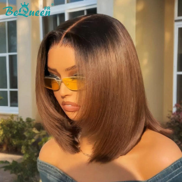 BeQueen "Sonia" Perruque Bob Lisse noir et marron lace closure sans colle deux longueurs Moitié prix