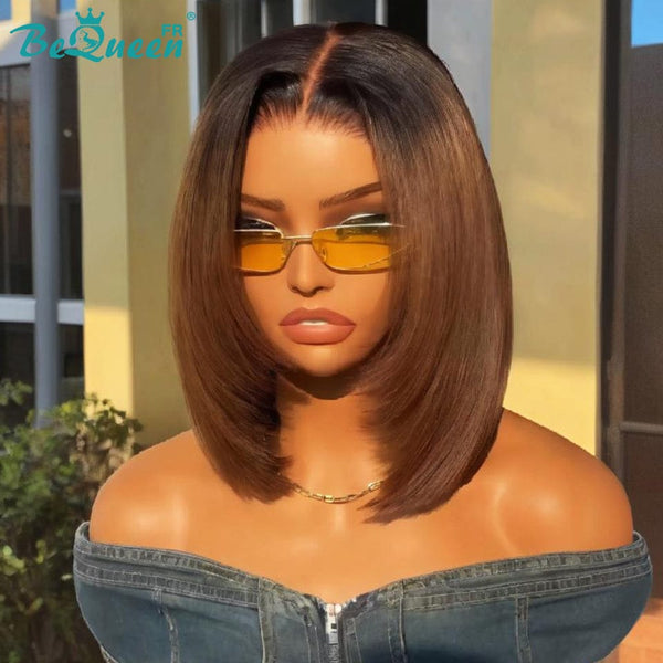 BeQueen "Sonia" Perruque Bob Lisse noir et marron lace closure sans colle deux longueurs Moitié prix