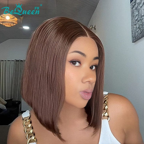 BeQueen "Sonia" Perruque Bob MArron lisse avec Lace Frontale 12 Pouces Moitié prix