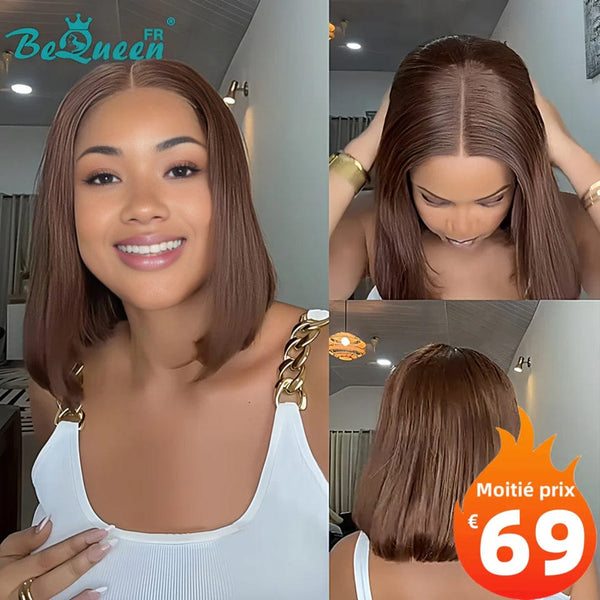 BeQueen "Sonia" Perruque Bob MArron lisse avec Lace Frontale 12 Pouces Moitié prix