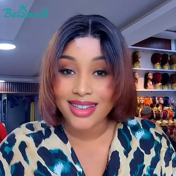BeQueen "Sonia" Bob Wig Black and Brown Straight with 4*4 lace closure