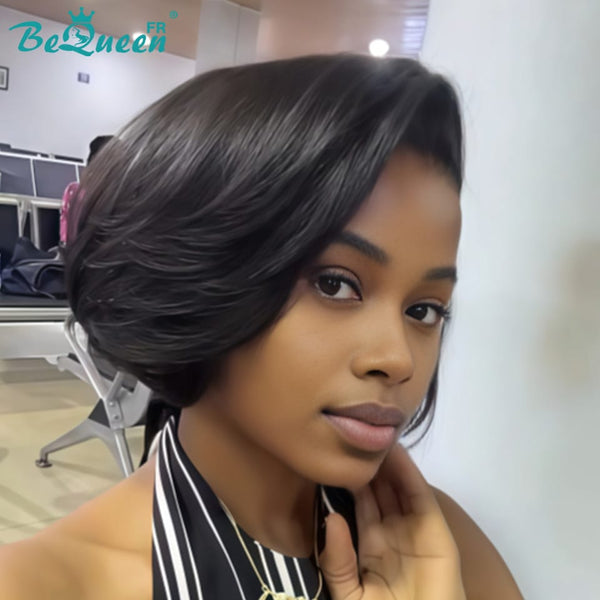 BeQueen "Sonia" Perruque Bob Noir Lisse avec Lace frontale sans colle Moitié prix style 4