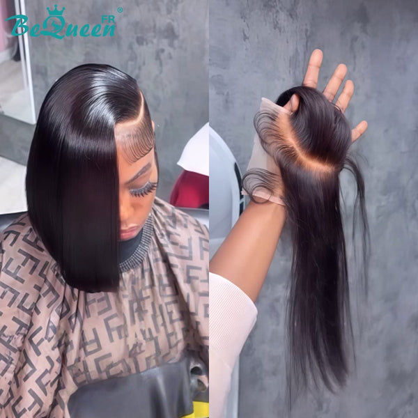 BeQueen “Soniel” Peruca lisa com frontal 16 polegadas, faixa de cabeça, Lace closure 4*4 estilo 15