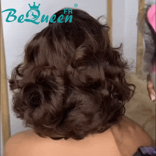 BeQueen "sunne" Bob Wig Egg Color Black and Brown with Lace Frontal 13*4 