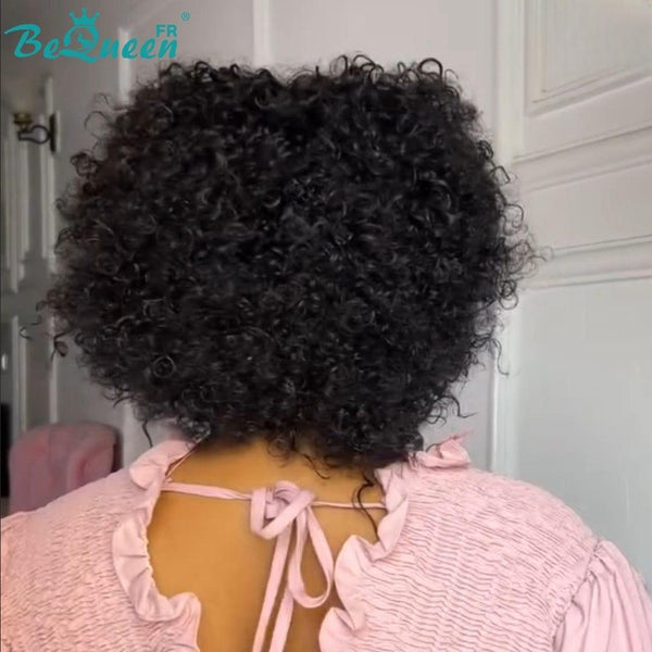 BeQueen "Uskin" Pixie Curly Hair Wig Black No Glue Half Price 