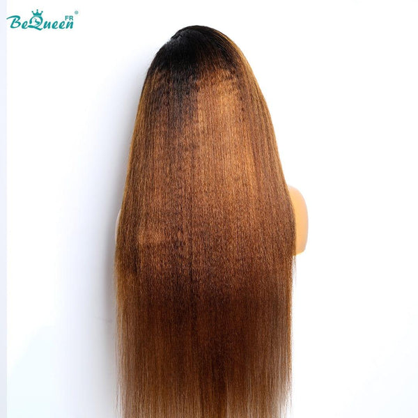 BeQueen "Venetia" Peruca Longa Borda Franjada Cache-Cabeça Kinky Liso com Fechamento de Renda 4x4