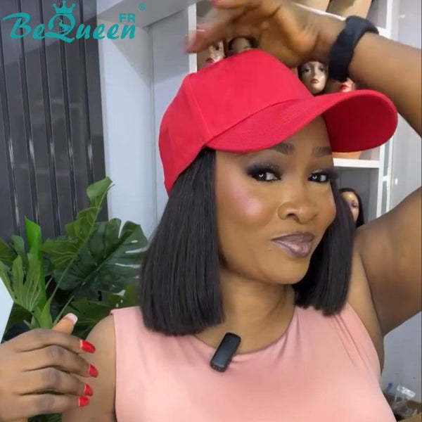BeQueen “Sloval” Perruque lisse bandeau 10 pouces sans colle avec 1 chapeau 100% cheveux humains