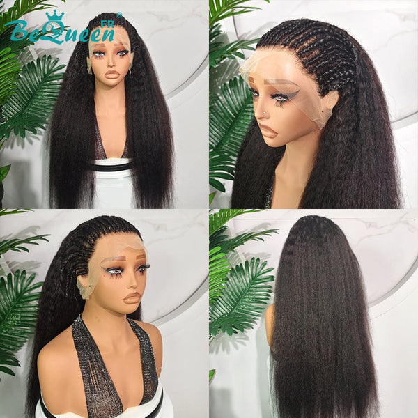 BeQueen “Iwa” Long Kinky Straight Wig Black or Brown Color with Lace Front