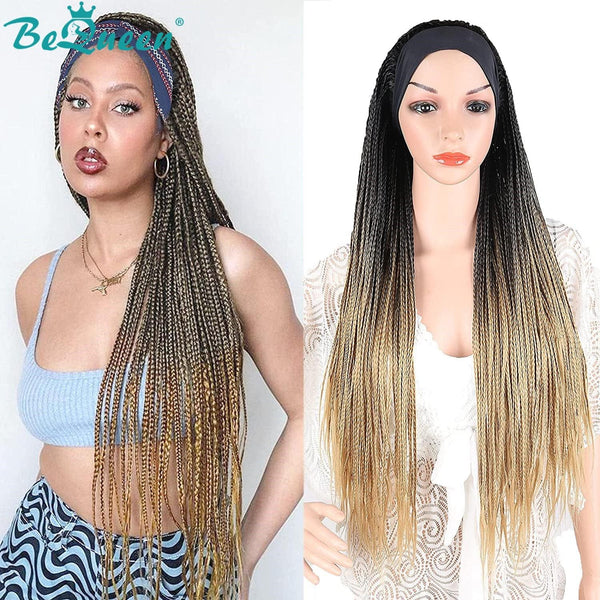 Bequeen Long Headband Wig with Black and Honey Pigtails Synthetic Fiber