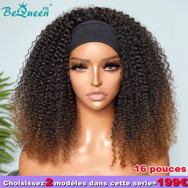 BeQueen 199 € = 2 Perücken Verworrene lockige schwarze und braune Stirnband-Bob-Perücke 