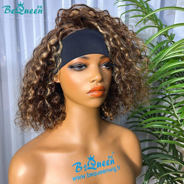 BeQueen Perruque Bob à bandeau Curly Wave Marron Mix Miel Moitié prix