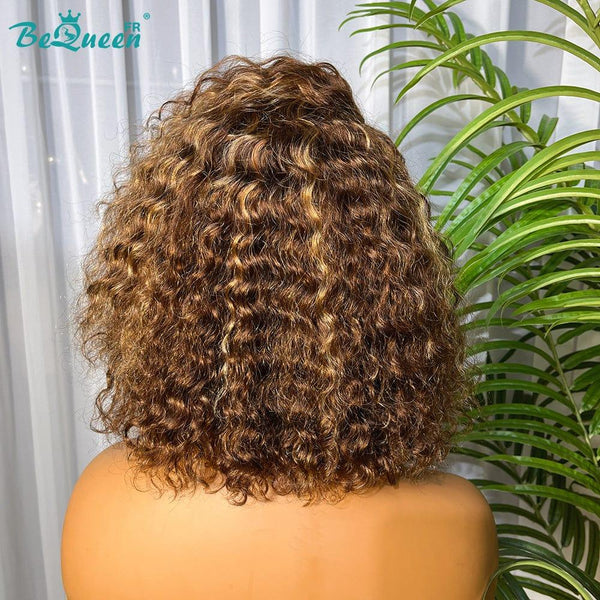 BeQueen Perruque Bob à bandeau Curly Wave Marron Mix Miel Moitié prix