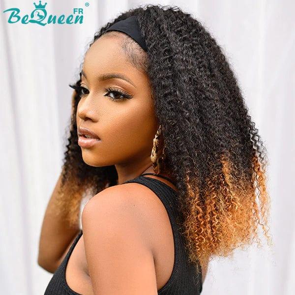 BeQueen Perruque Bob à bandeau Kinky Curly Noir et Marron