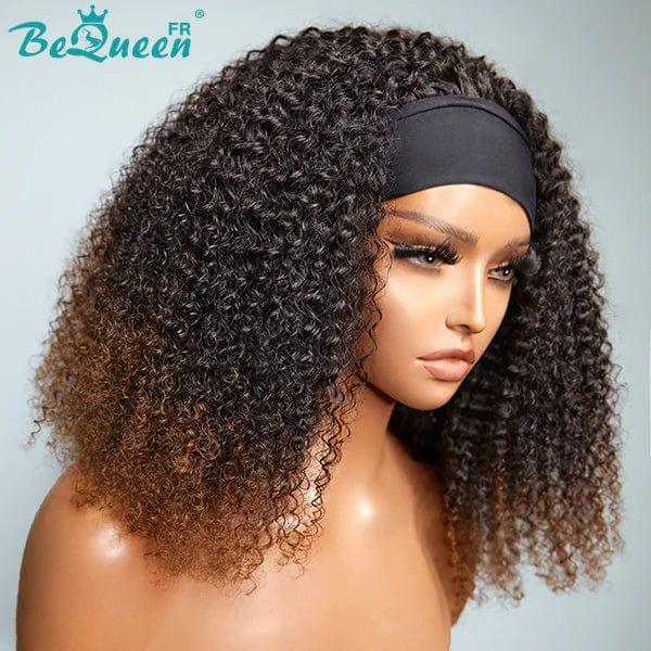 BeQueen Perruque Bob à bandeau Kinky Curly Noir et Marron