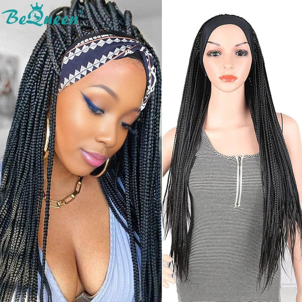 Bequeen Lange Stirnbandperücke mit schwarzen und honigfarbenen Zöpfen aus synthetischer Faser 