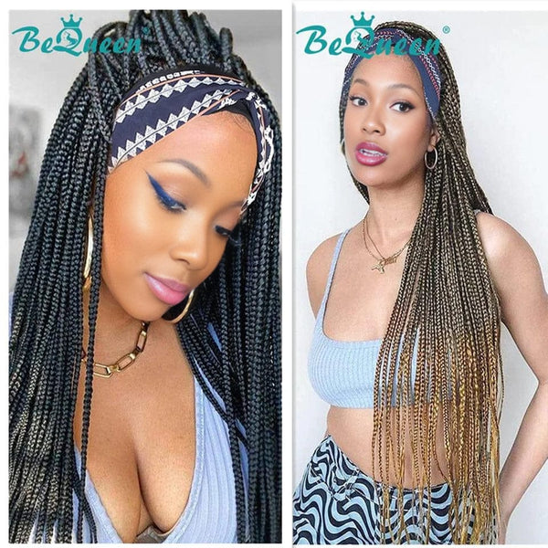 Bequeen Lange Stirnbandperücke mit schwarzen und honigfarbenen Zöpfen aus synthetischer Faser 