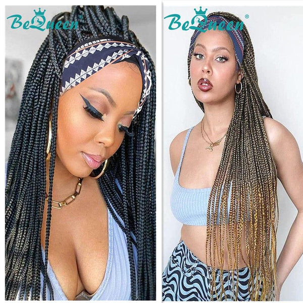 Bequeen Long Headband Wig with Black and Honey Pigtails Synthetic Fiber
