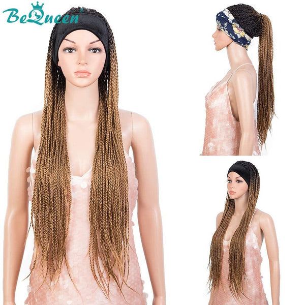 Bequeen Long Headband Wig with Black and Honey Pigtails Synthetic Fiber