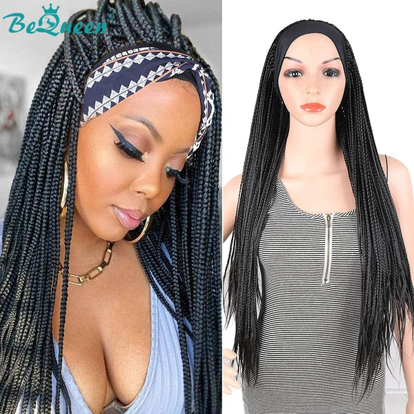Bequeen Long Headband Wig with Black and Honey Pigtails Synthetic Fiber