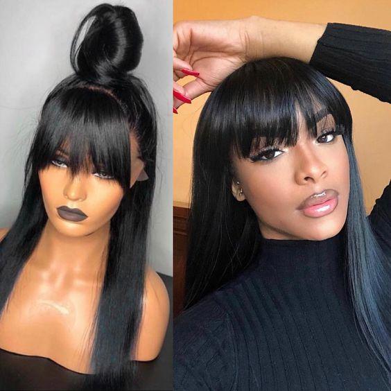 BeQueen Peluca Bob y Larga Liso con Encaje y Franja 