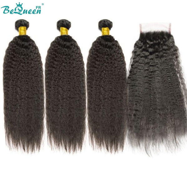 BeQueen Weaving Bundles Kinky Straight Indian Hair 100% Virgin Hair with Frontal/Closure 10A