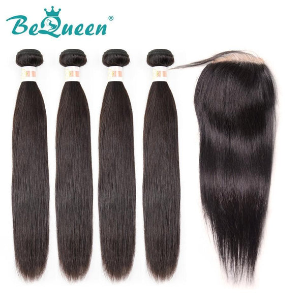 【Bequeen】10A Indian 100% Virgin Hair Straight Hair bundles with Closure/Frontal Deal free shipping - Bequeen Office Store