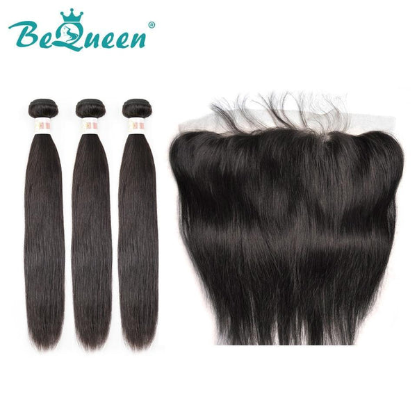 【Bequeen】10A Indian 100% Virgin Hair Straight Hair bundles with Closure/Frontal Deal free shipping - Bequeen Office Store
