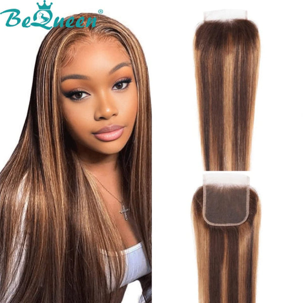 BeQueen Dentelle Closure 4x4 Cheveux Lisse Couleur 4/27