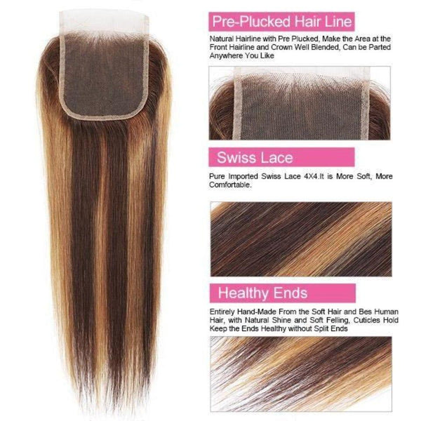 BeQueen Lace Closure 4x4 Glattes Haar, Farbe 4/27 